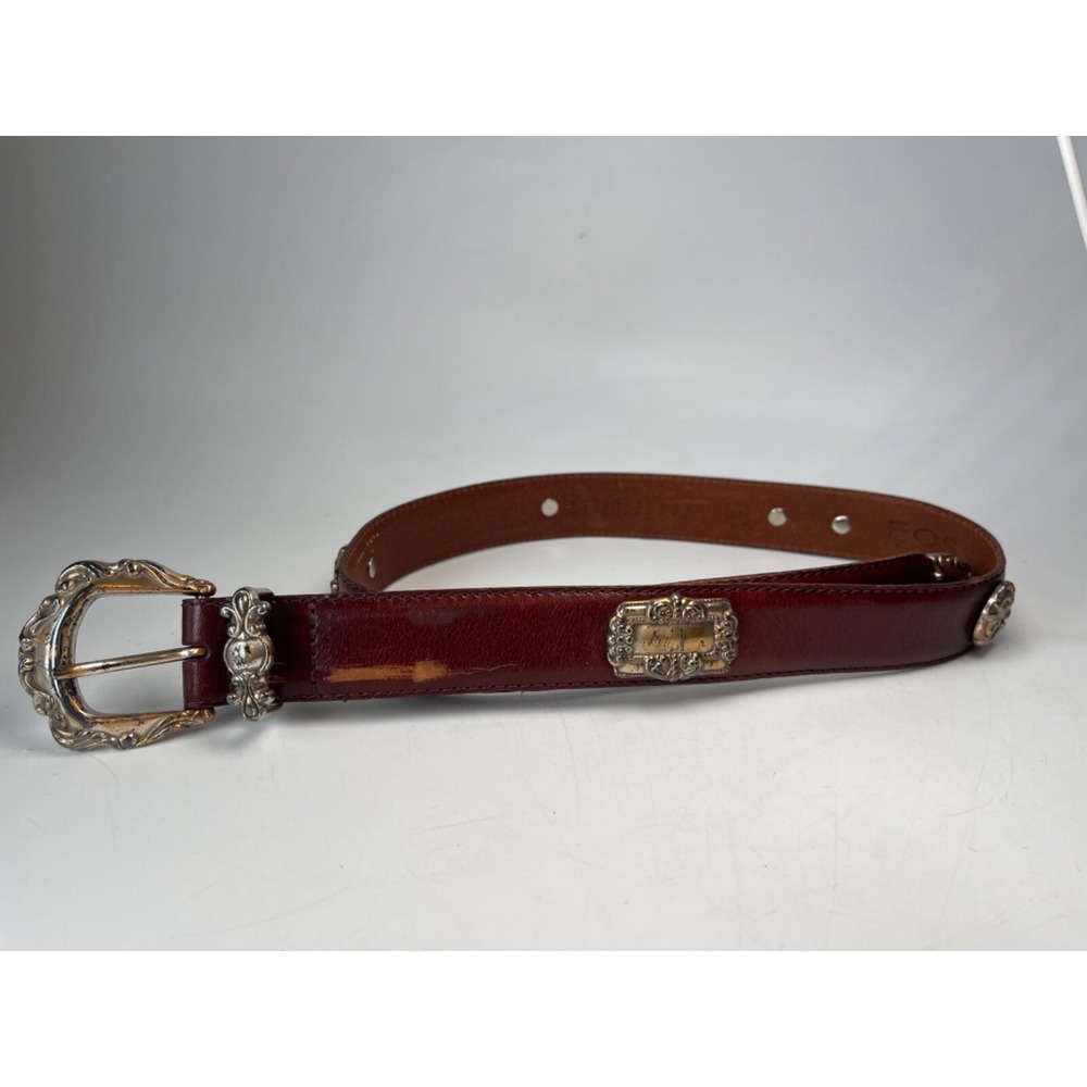 Fossil Brown Leather Womens Belt with Silver Medallions BT770522202 M 36.5 In